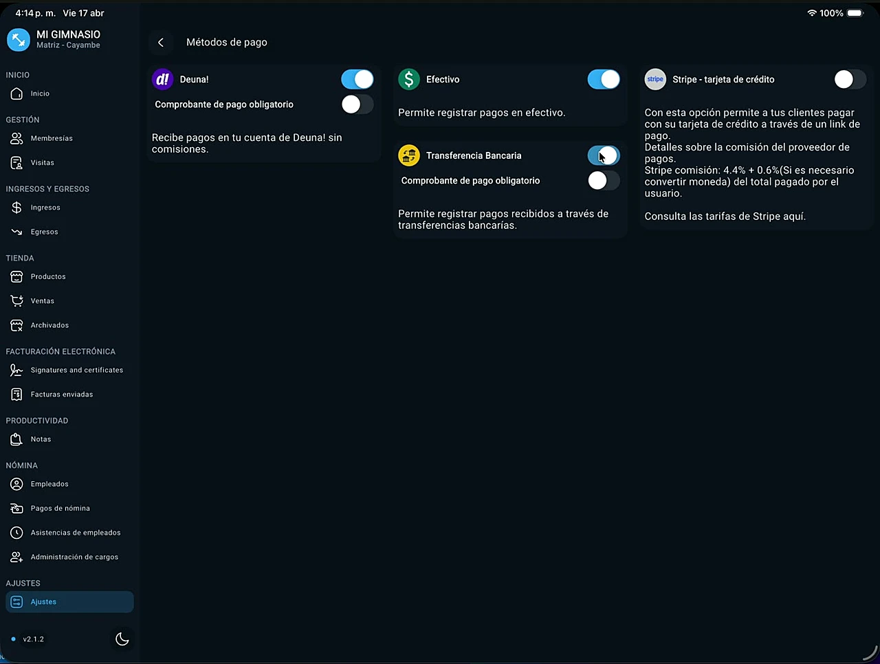 Activar métodos de pago