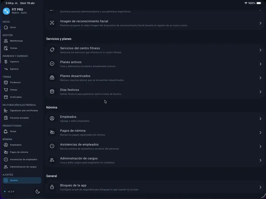 Ir a Ajustes y planes activos