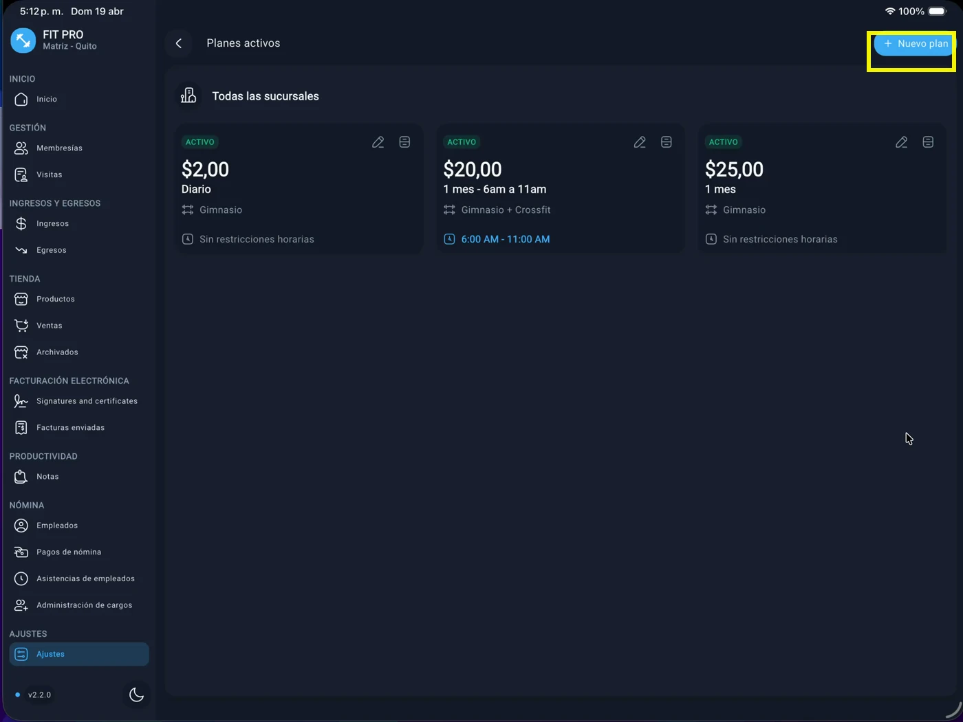 Planes activos y nuevo plan