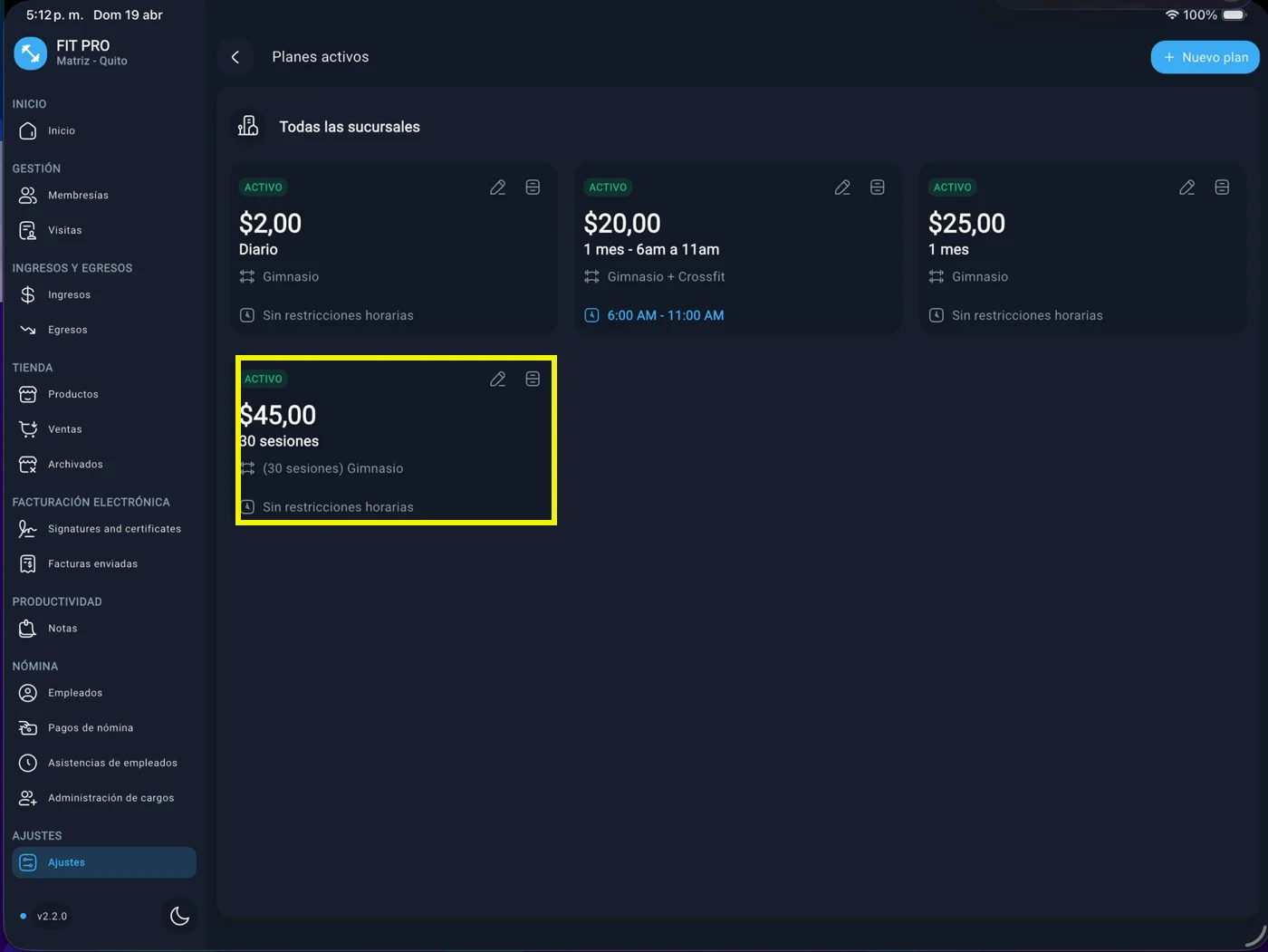 Plan creado en listado