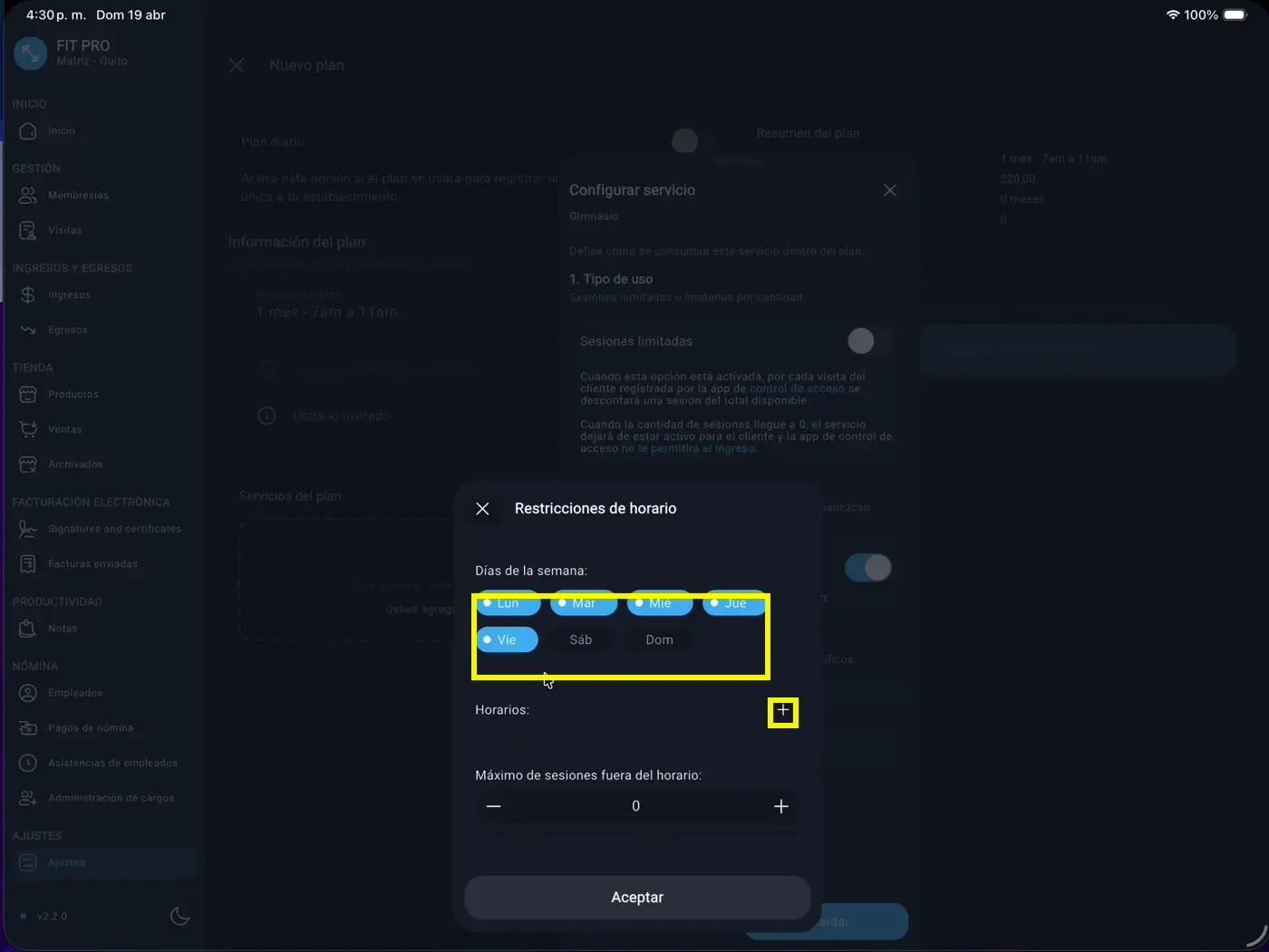 Días e intervalo de restricción
