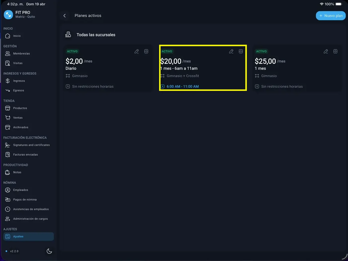 Plan creado con restricción