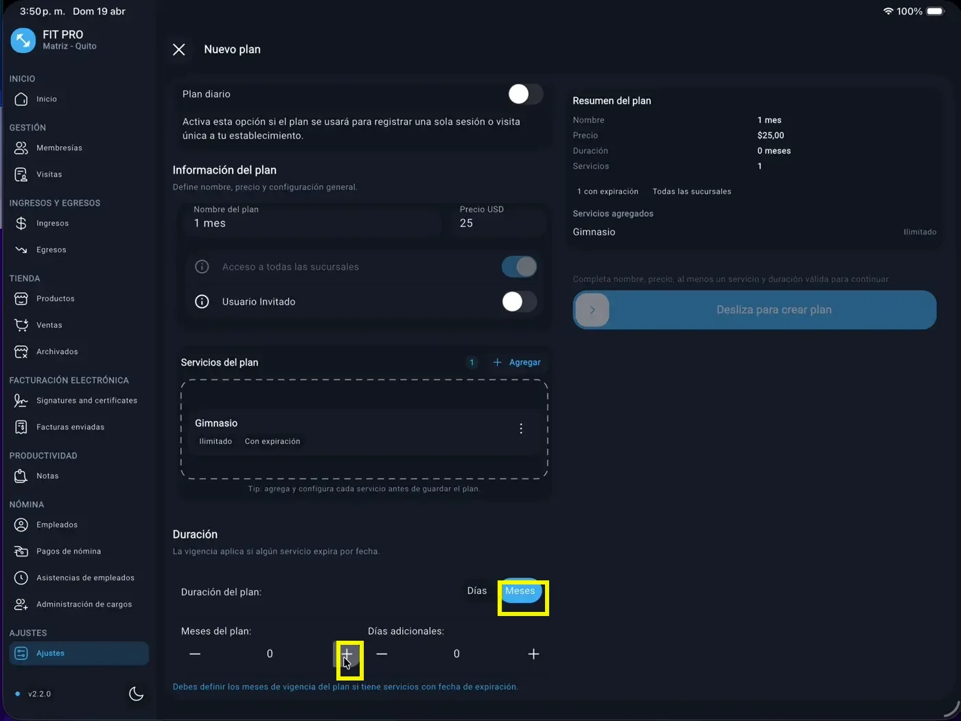 Definir duración en meses
