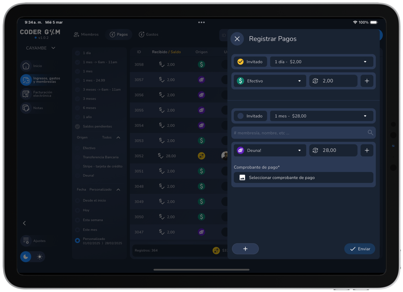 Vista alterna de pagos