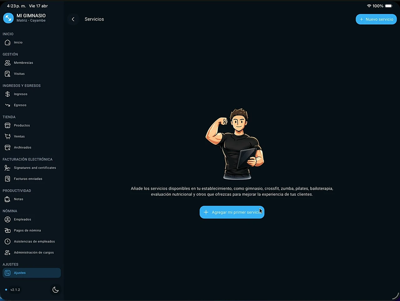 Pantalla de servicios