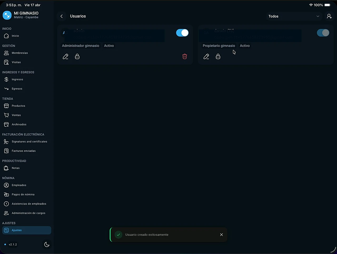 Confirmación de usuario creado
